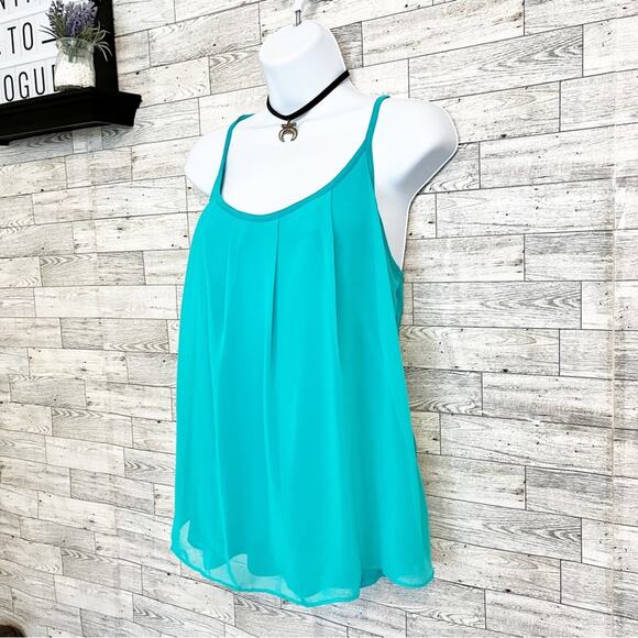 NEW YORK & COMPANY Blue-Green Tank Top W/ Chiffon Overlay, M - Picture 4 of 8